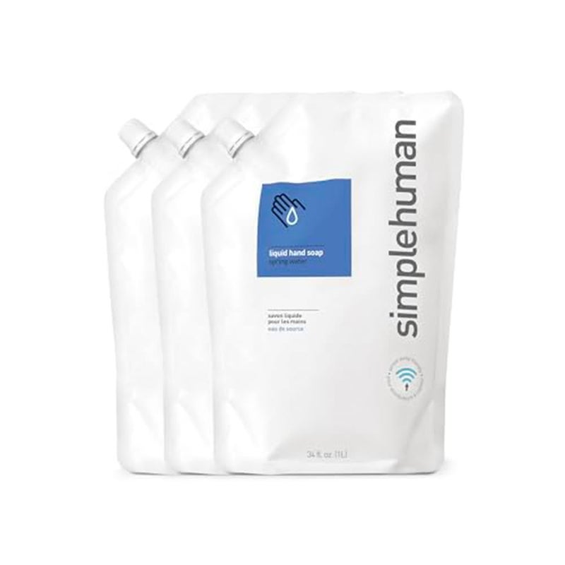 simplehuman Spring Water Moisturizing Liquid Hand Soap Refill Pouch, 34 Fl. Oz. (Pack of 3) - Image 1